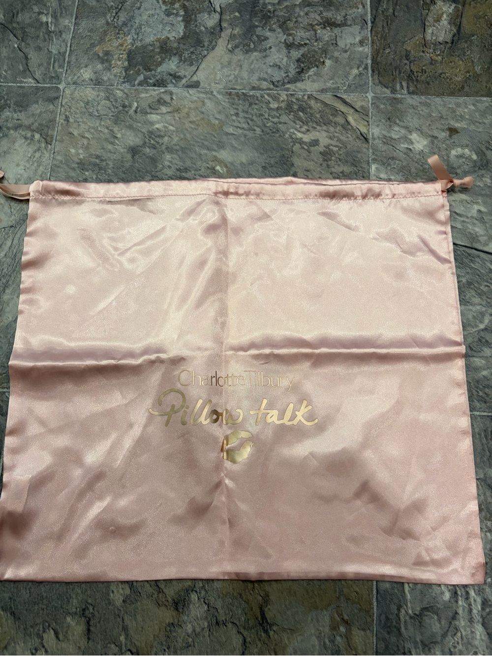 Charlotte Tilbury Pink Satin Pillow Talk Drawstring Bag